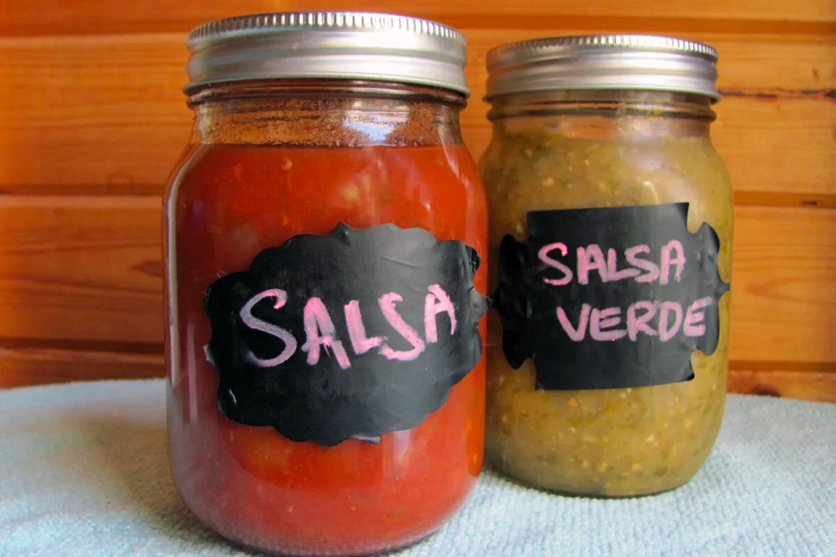 Two homemade jars of salsa